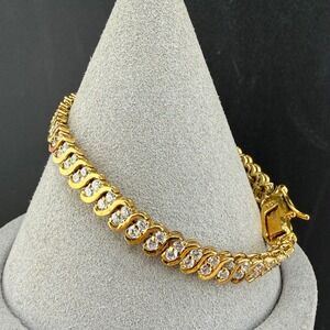 DBJ Dee Burkley Tennis Bracelet Gold Plated S-Link Cubic Zirconia‎ Women 7in